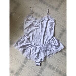 Vintage Henri Pierre Nylon White Teddy Floral Embroidered Lingerie Sz Medium